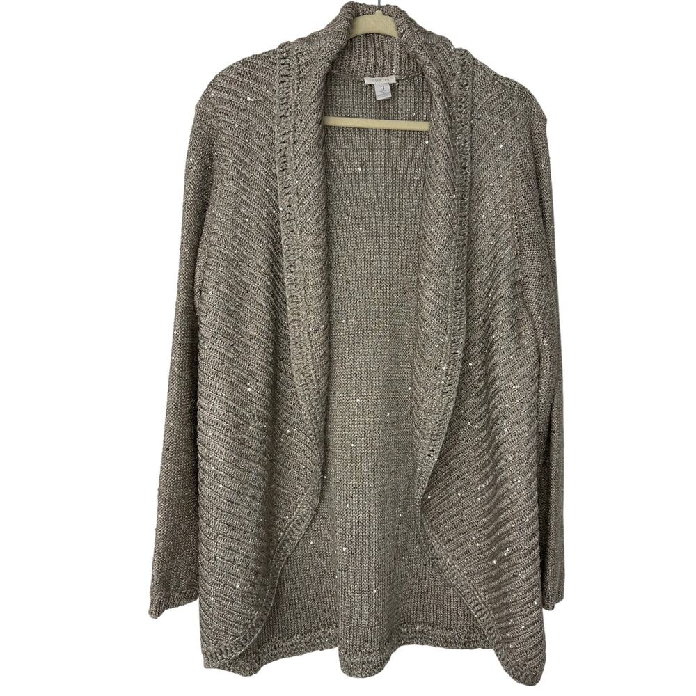 Chico’s Metallic Sequin Open Front Cardigan Sweater Women’s 3 XL Holidays NYE